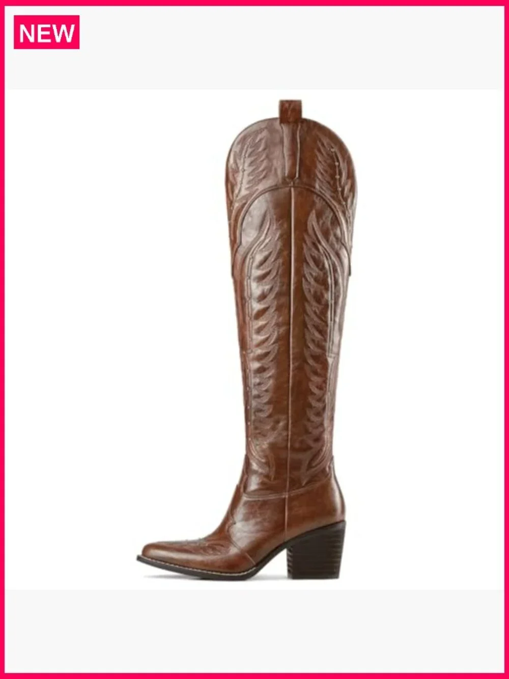 Over the Knee Embroidered Cowgirl Boots Wide Calf Chunky Heel Pointed Toe